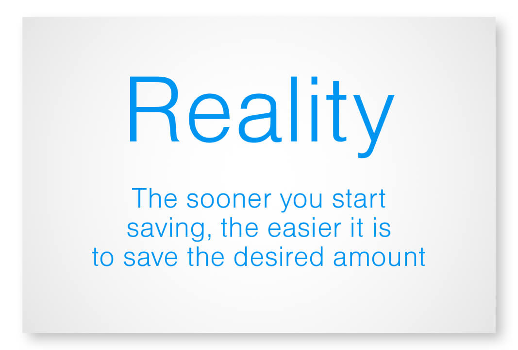 Reality - the sooner you start saving, the easier it is to save the desired amount