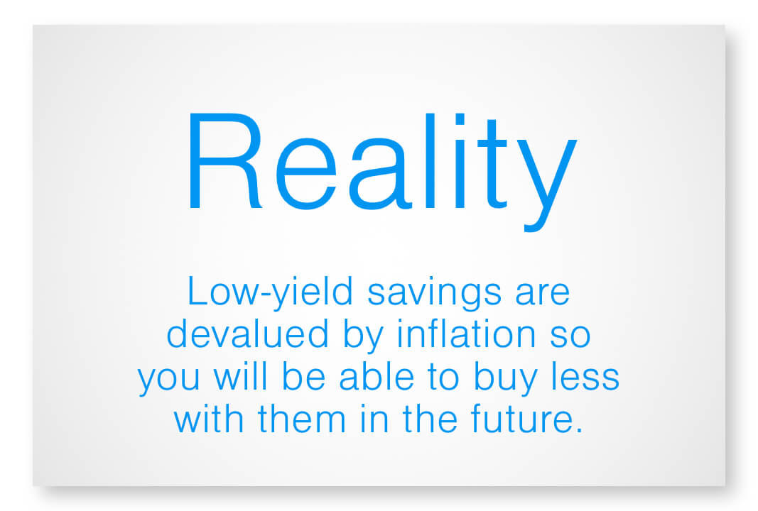 Reality - low-yield savings atre devalued by inflation so you will be able to buy less with them in the future