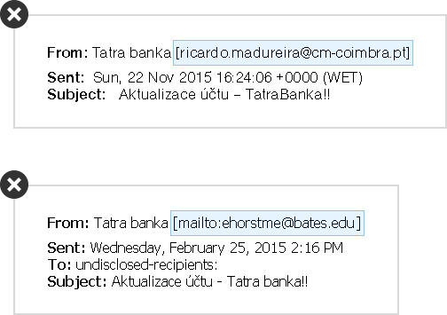 The official e-mail from Tatra banka is sent by a concrete sender