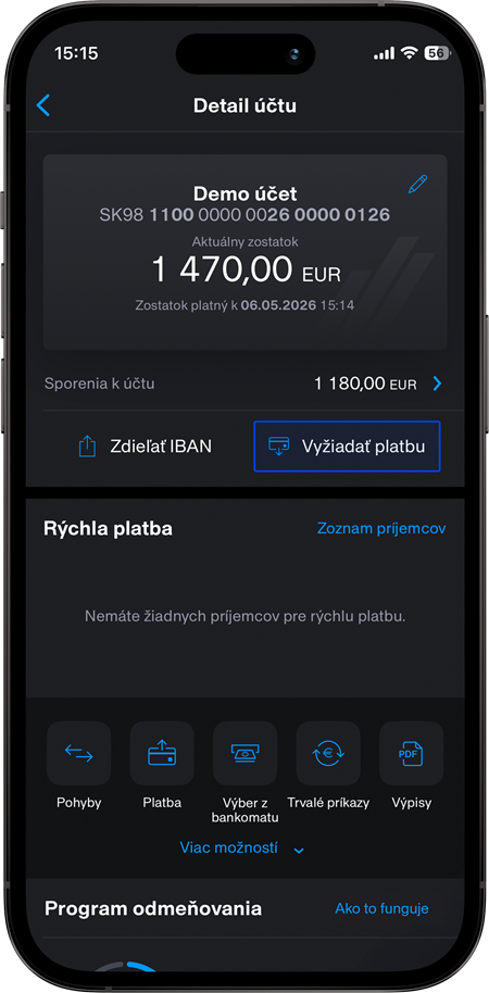 Payme | Tatra banka Vynimocne funkcie aplikacie