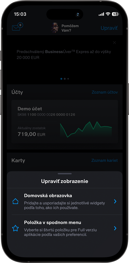 Bottom menu customization | Tatra banka
