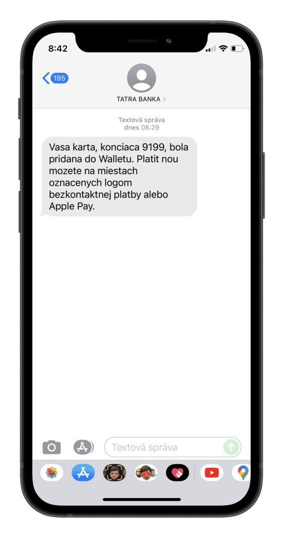 SMS správa o úspešnej aktivácii Apple Pay | Tatra banka uspesna aktivacia Apple Pay