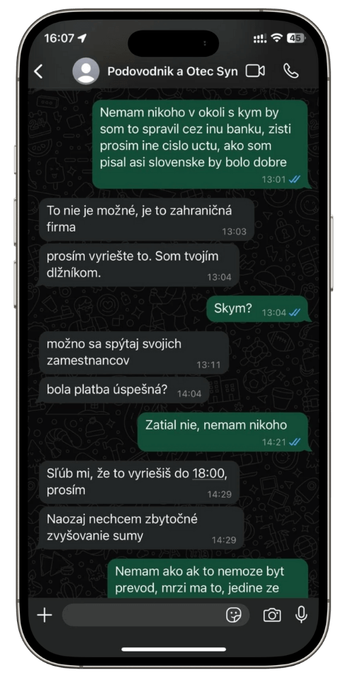 Komunikácia podvodníka s rodičom | Tatra banka podvodna komunikacia s rodičom