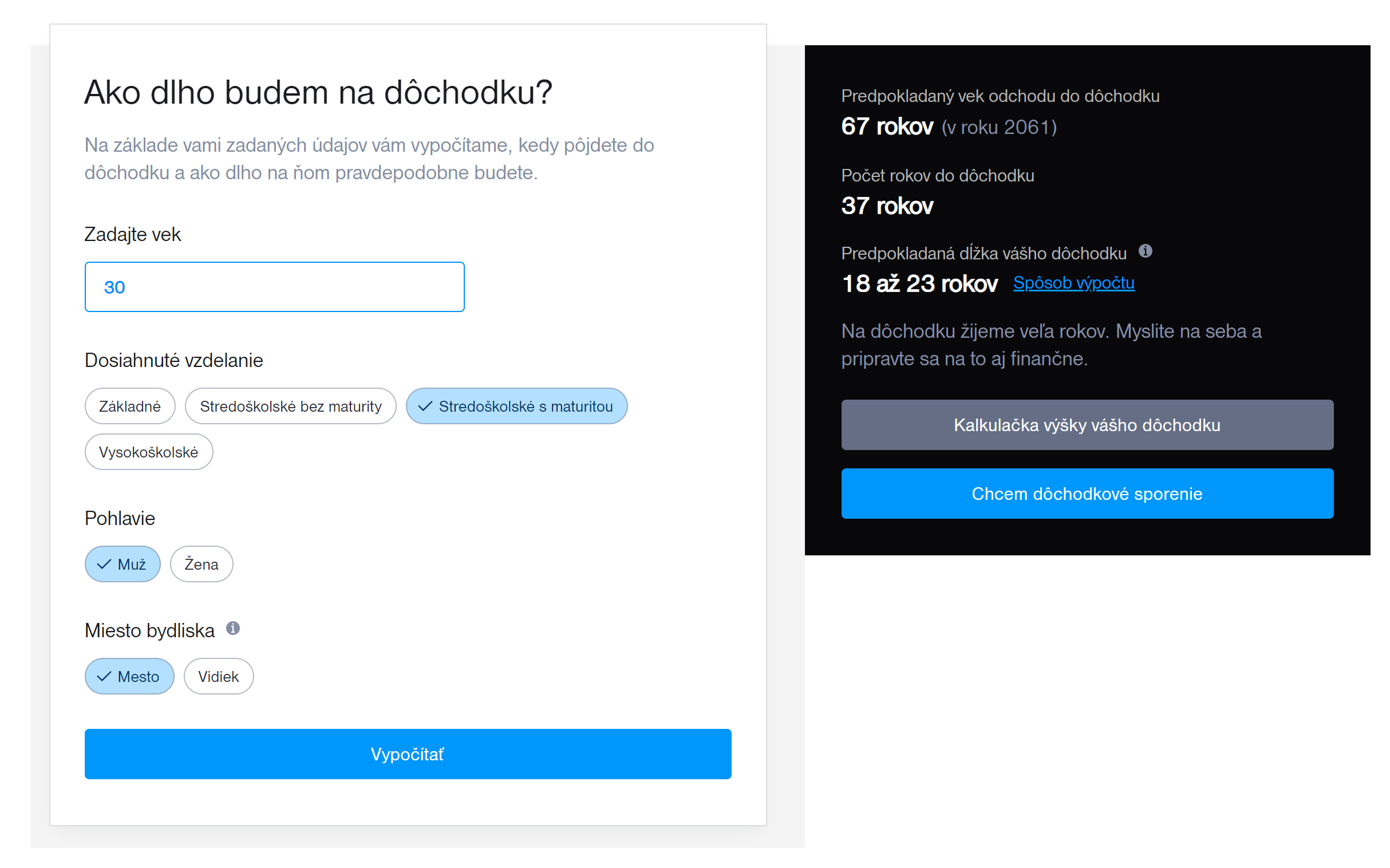 Kalkulacka zivota na dochodku | Tatra banka dochodkova kalkulacka