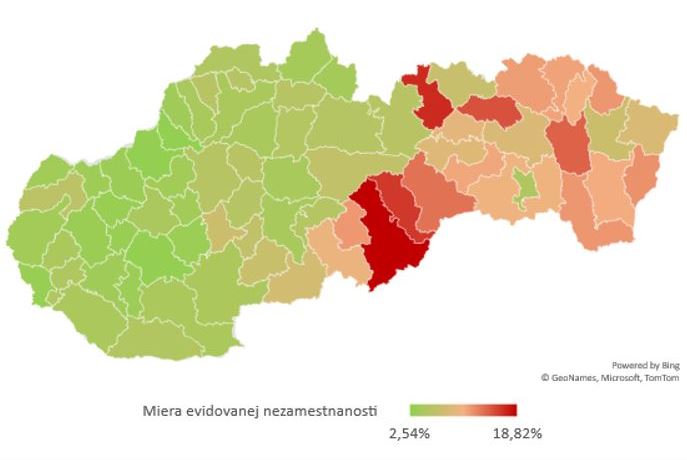 nezamestnanost okresy Slovensko
