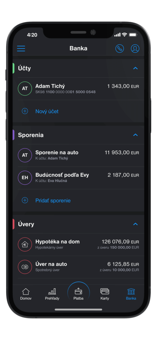 Získajte prehľad o produktoch, ktoré využívate | Tatra banka lite verzia aplikacie Tatra banka