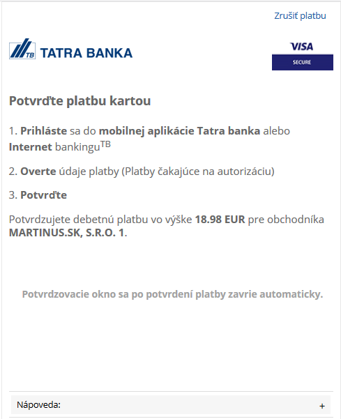 Platba na internete cez Tatra banku