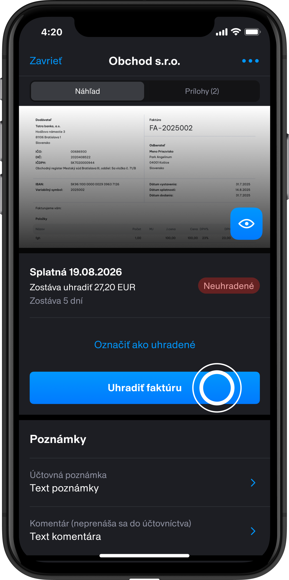 postup 3 Tatra banka