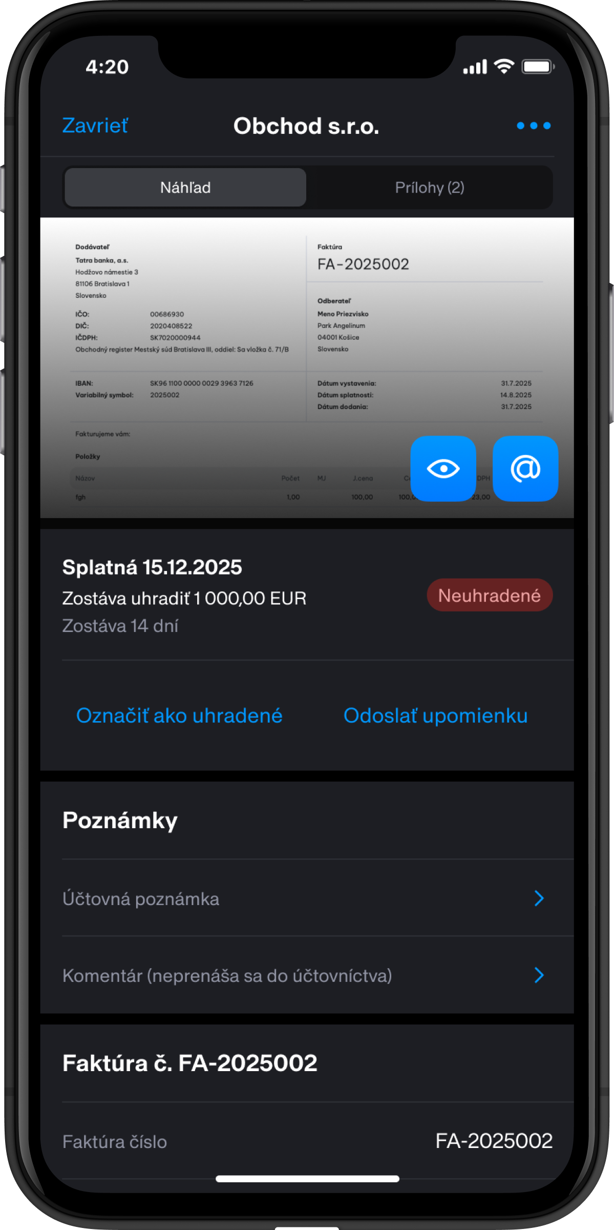 05 vystavenie faktury | Tatra banka postup 5 Tatra banka