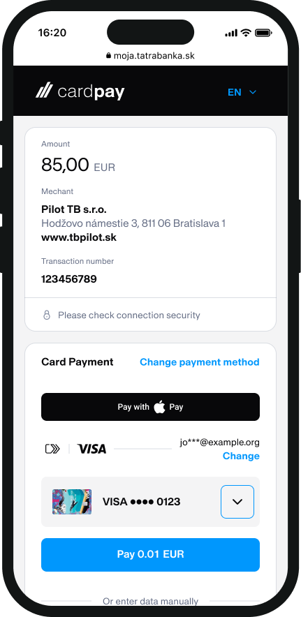 Payment via cardpay gateway