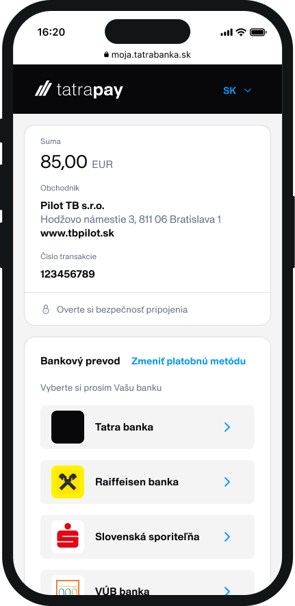 Platba bankovým prevodom Platba bankovým prevodom