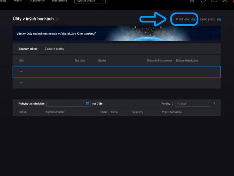 Pridanie účtu Pridanie účtu
