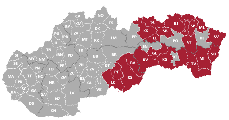 Mapa najmenej rozvinutých okresov od 01.01.2023 | Tatra banka