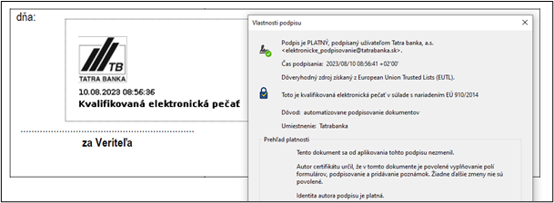Signed document from Tatra banka | Tatra banka Signed document from Tatra banka