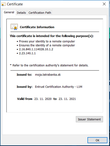 Certifikat pre Internet banking
