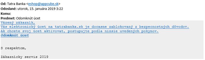 Príklad phishing emailu