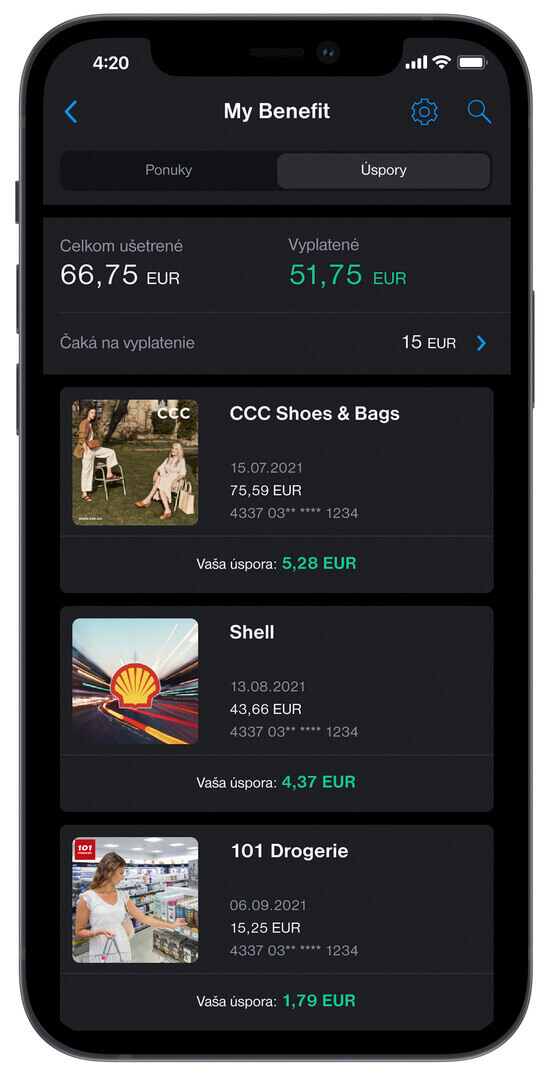 Služba My Benefit vám umožňuje kontrolovať si, koľko ste za nákup ušetrili. Služba My Benefit vám umožňuje kontrolovať si, koľko ste za nákup ušetrili.