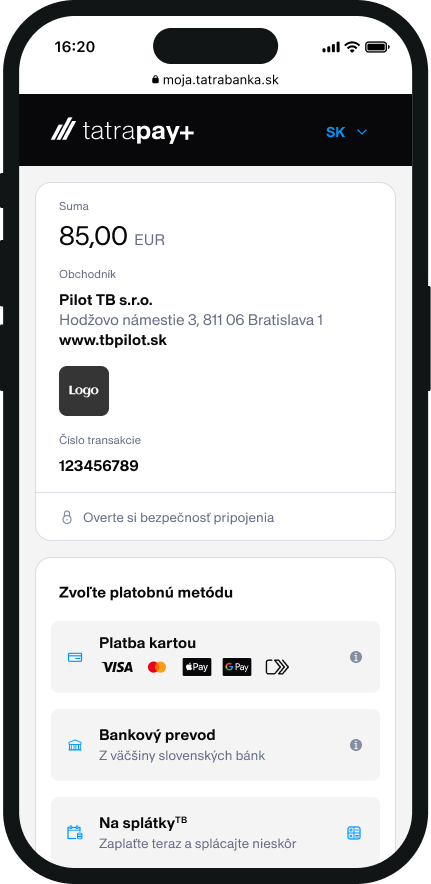 Výber platobnej metódy v tatrapay plus | Tatra banka Výber platobnej metódy v tatrapay plus
