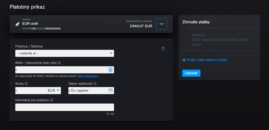Internet banking - platobný príkaz | Tatra banka Internet banking - platobný príkaz