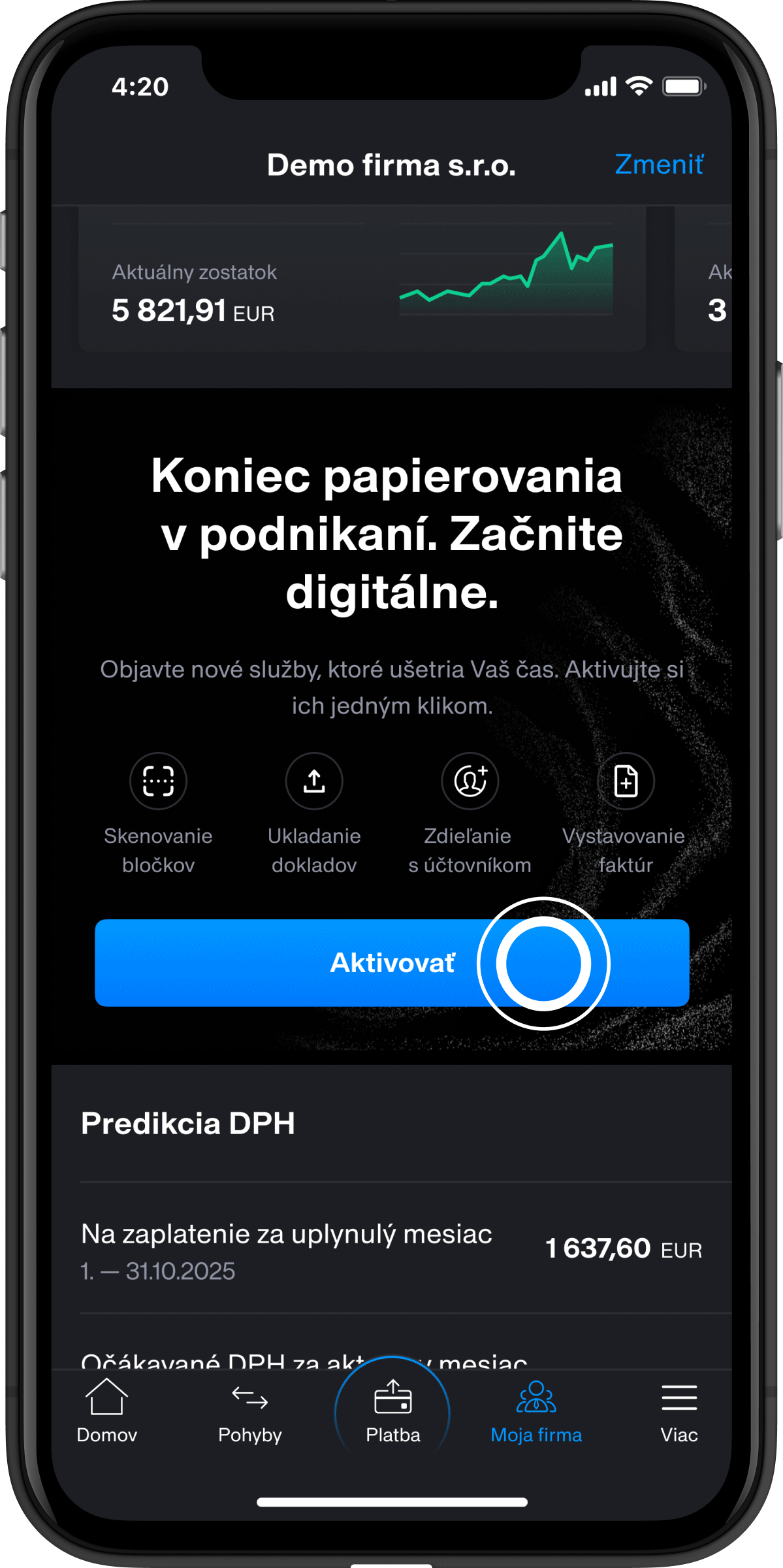 Prispôsobenie spodného menu | Tatra banka