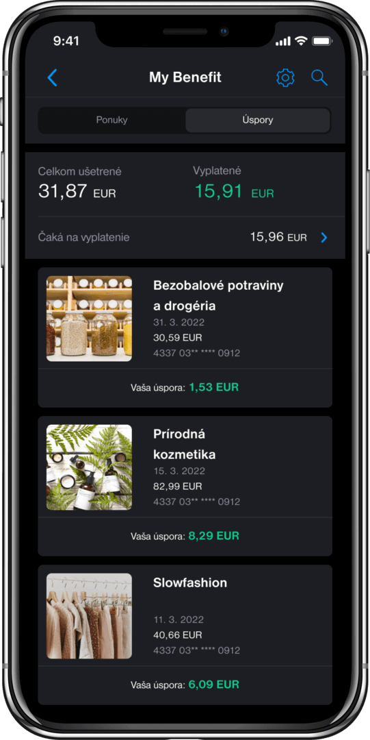 Služba My Benefit vám umožňuje kontrolovať si, koľko ste za nákup ušetrili. Služba My Benefit vám umožňuje kontrolovať si, koľko ste za nákup ušetrili.