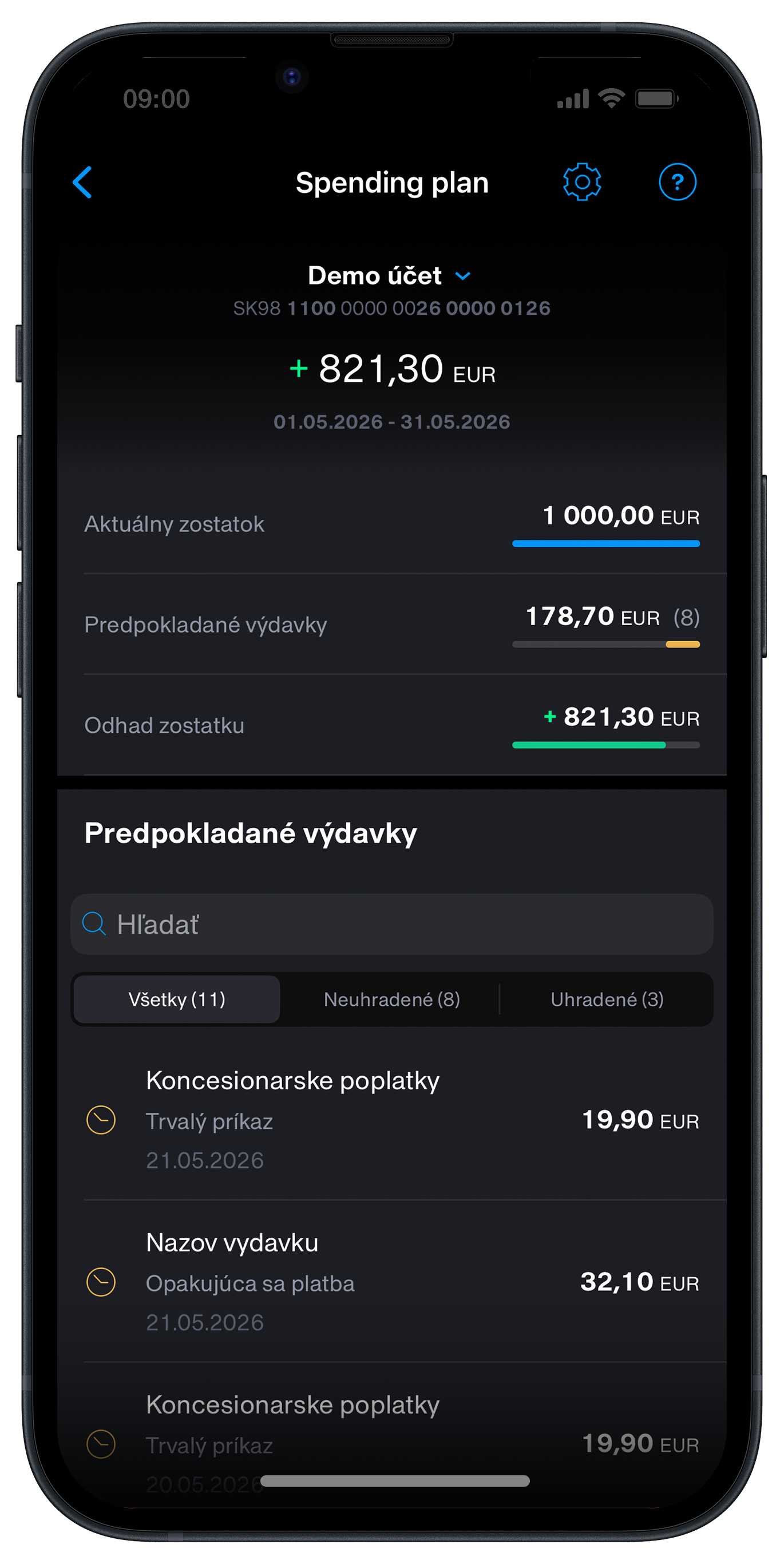 spending plan detail portrait | Tatra banka