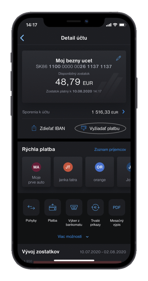 Payme | Tatra banka Vynimocne funkcie aplikacie