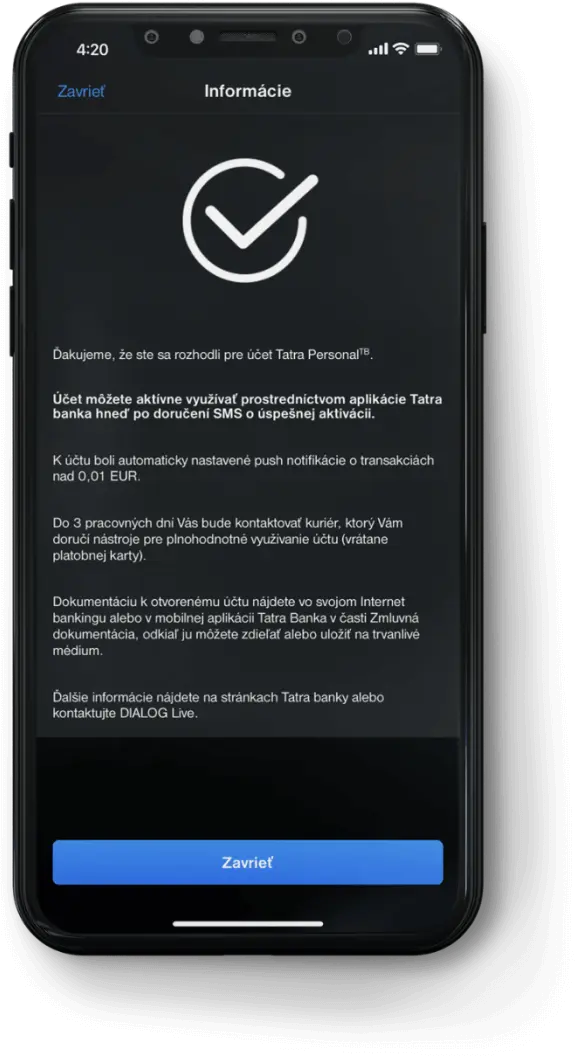 mobilná aplikácia Tatra banka krok 7